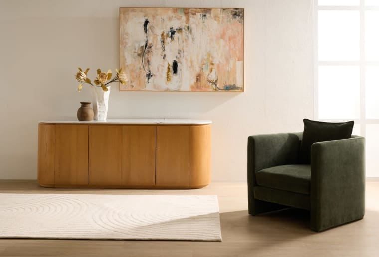 Curve Buffet Light Oak & Carrara Marble 