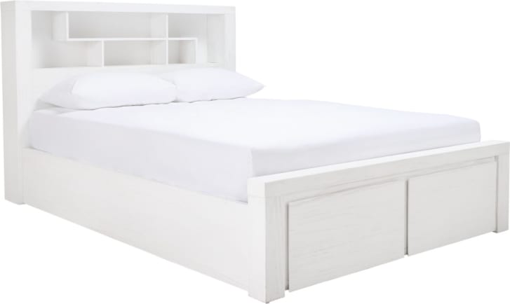 Hobart Bookend Storage Bed Frame White color White