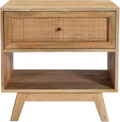 Tulum Mango Wood and Rattan Bedside Table - 1 Drawer color Natural