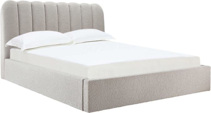 Maeve  Boucle Gas Lift Bed Frame Pumice color Boucle Pumice