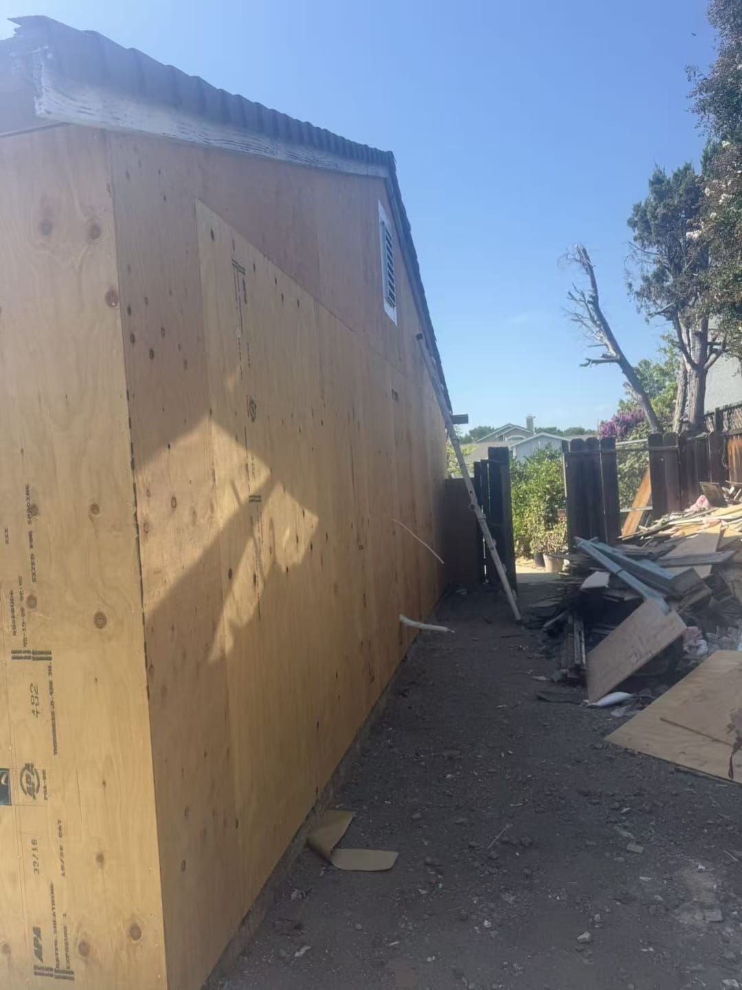 Plywood sheathing on exterior wall