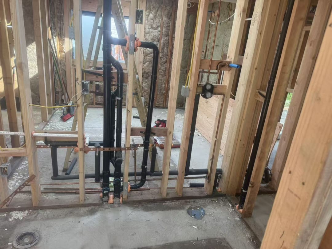 Copper lines stubbed out for fixtures