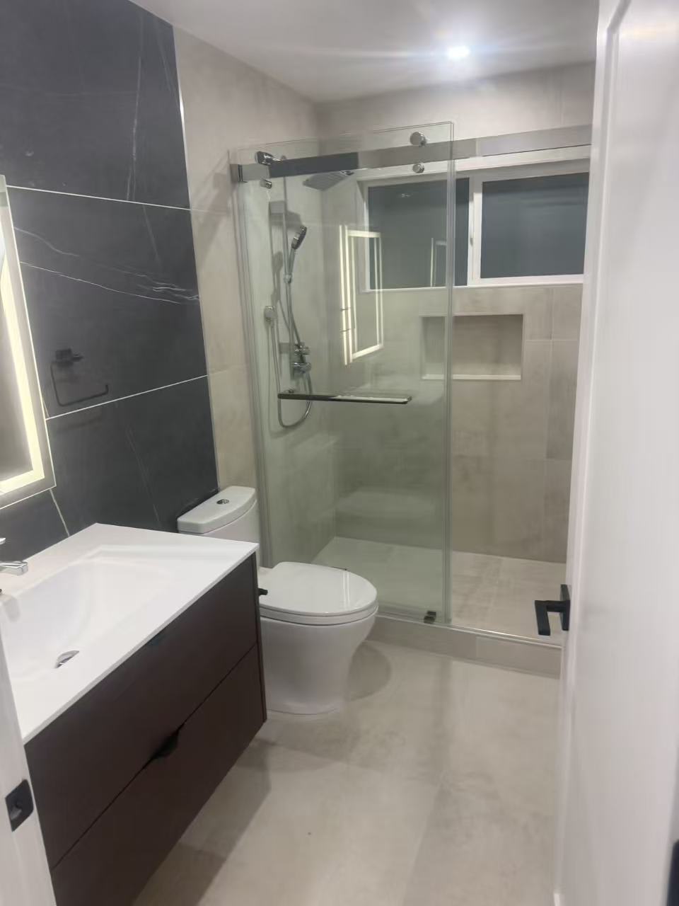 Dual vanity with backlit mirror