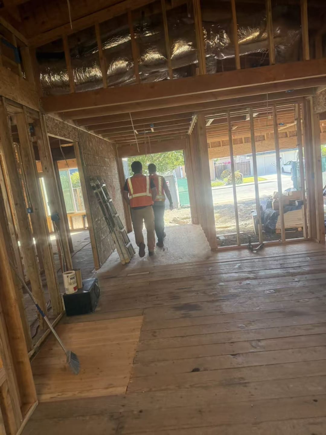 Framed room with exposed rafters