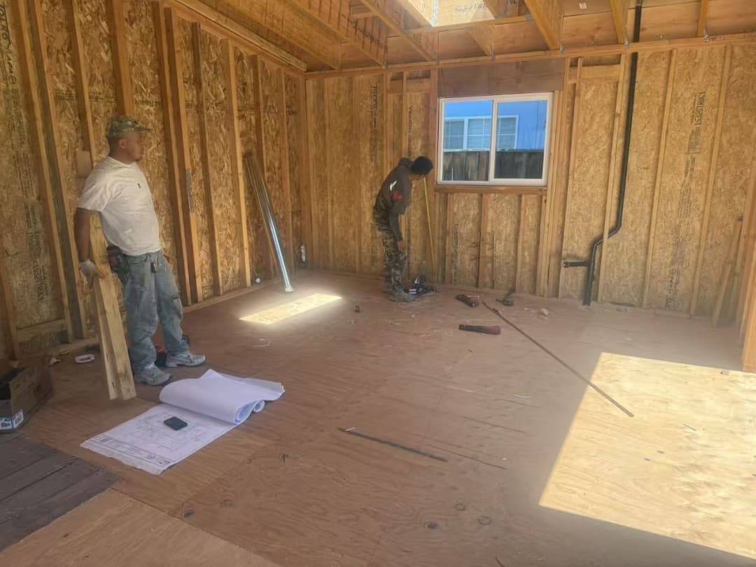 Stud walls framed for new addition