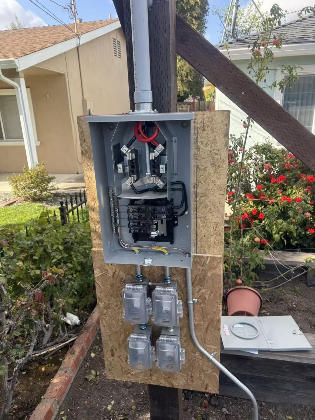 New electrical panel mounted outdoors