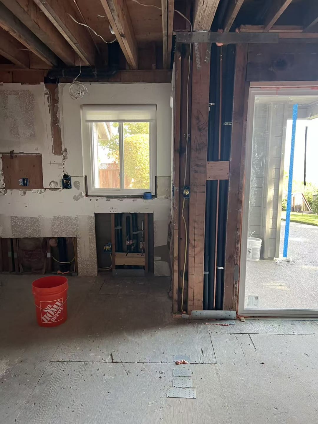 Framed doorway with rough plumbing