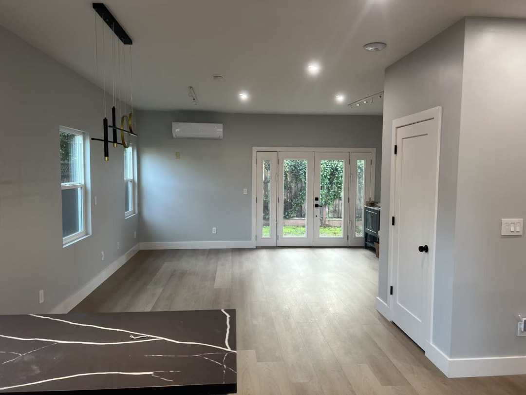 Finished living space with French doors