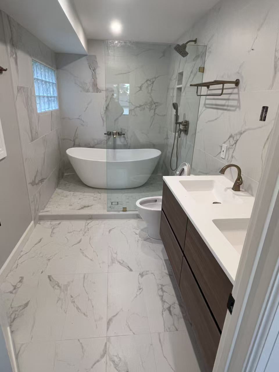 Marble tub deck and vanity