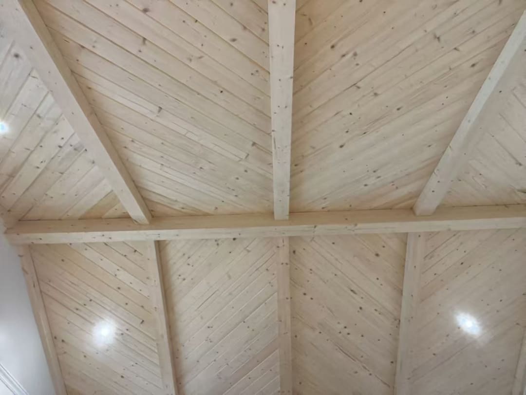 Tongue-and-groove wood ceiling framing