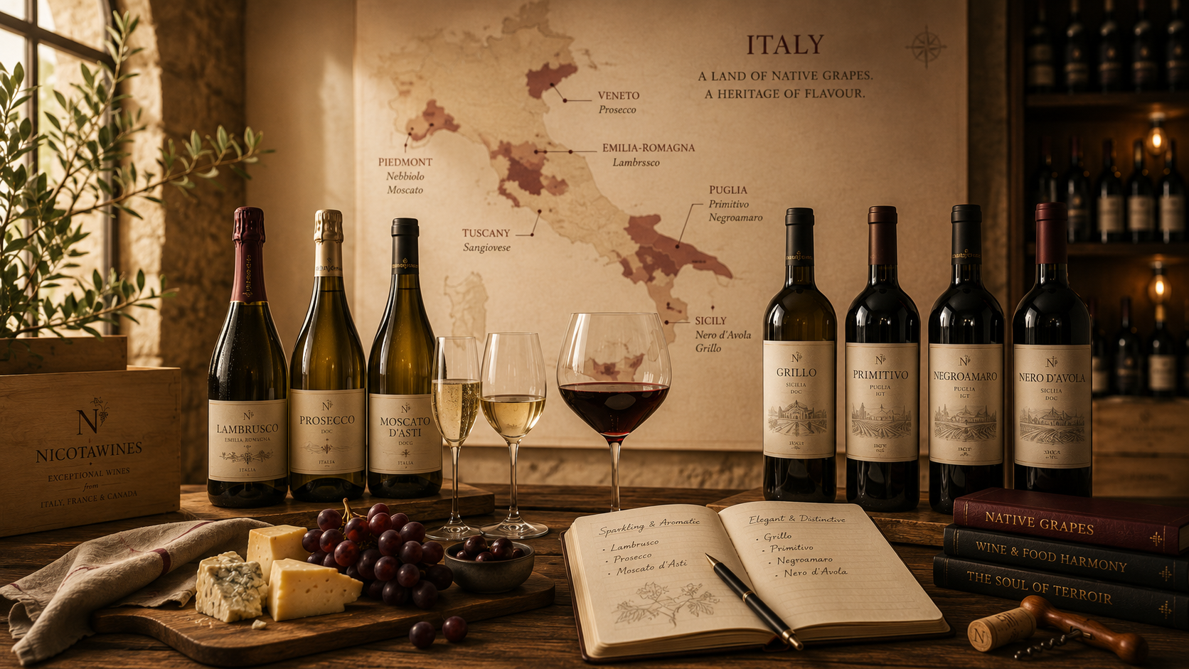 Bottles of Italian and French wine