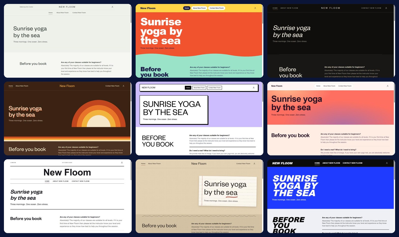 The same page, the same words, ten themes. Every screenshot in this article comes from the new Website Builder.