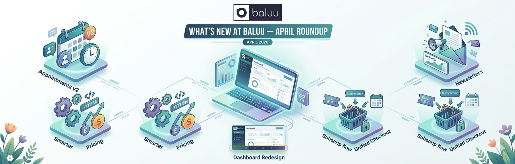 What's new at Baluu — April roundup: Newsletters, Appointments v2, smarter checkout, and more