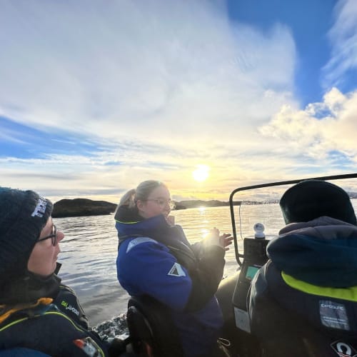 RYA Powerboat Level 2 training at Seagrass Marine Oban Scotland in low light conditions developing practical boat handling skills on a RIB.