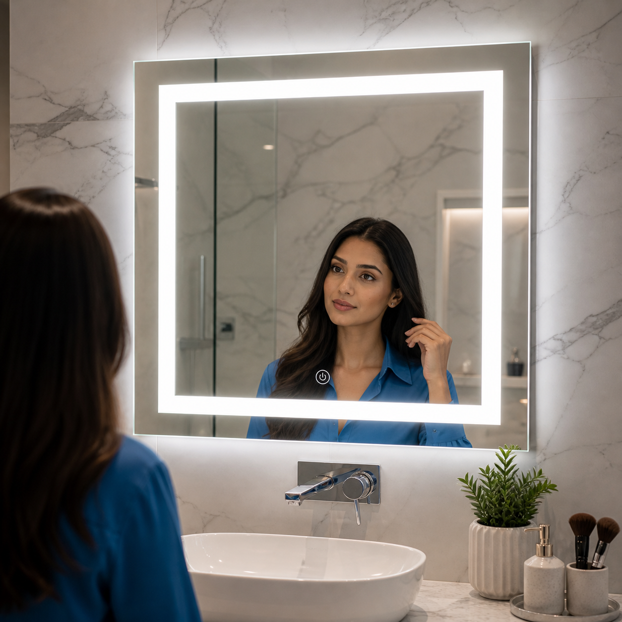 Square LED Bathroom Mirror with Bright White Light & Touch Control