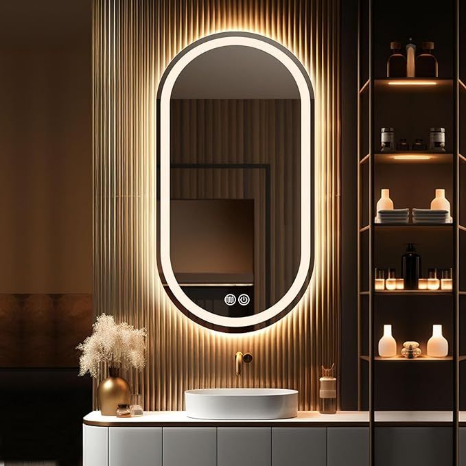 Oval LED Mirror with Gold Frame, Touch Dimmer & Anti-Fog