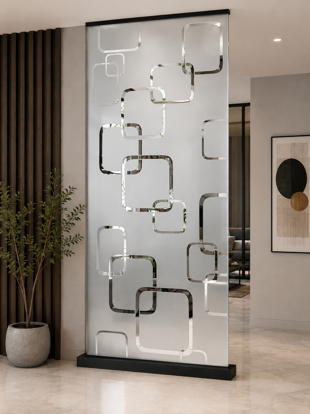 Floral Etched Glass Panel