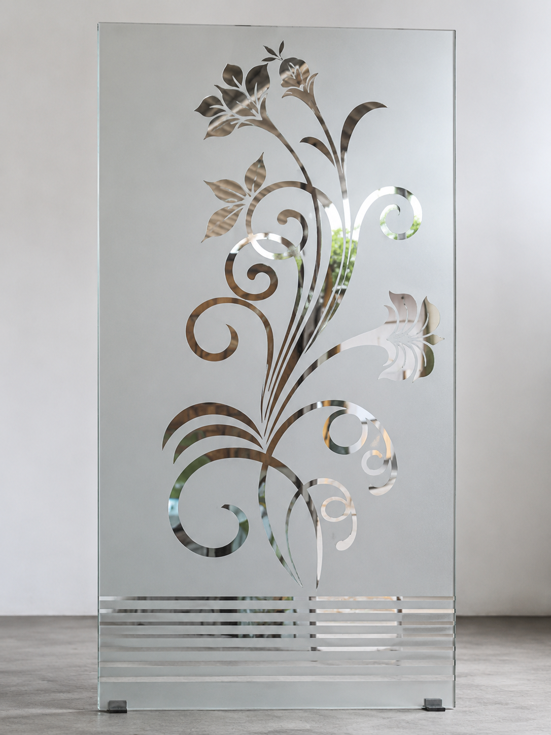 Floral Etched Glass Panel