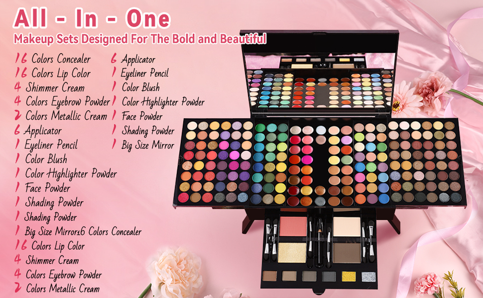 Miss Rose 190 Colors Cosmetic Makeup Palette Set Kit Combination,Professional Makeup Kit for Women Full Kit,Makeup Pallet,Include Eyeshadow/Facial