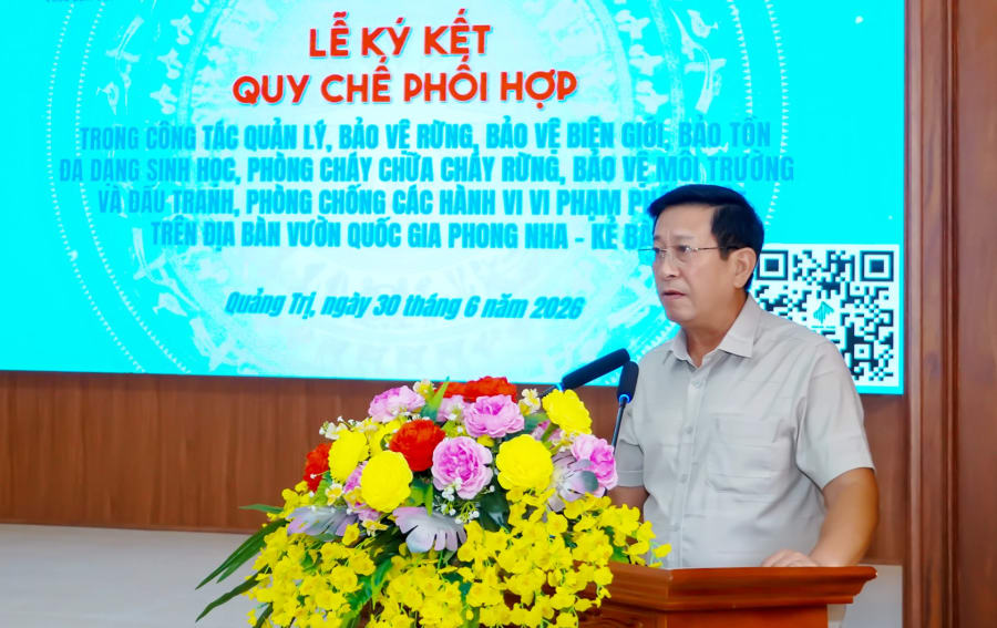 Đại diện lãnh đạo Ban Quản lý VQG PN-KB phát biểu chỉ đạo tại hội nghị - Ảnh: N.H