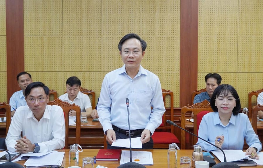 Đồng chí Hoàng Xuân Tân, Phó Chủ tịch UBND tỉnh phát biểu kết luận buổi làm việc - Ảnh: H.N