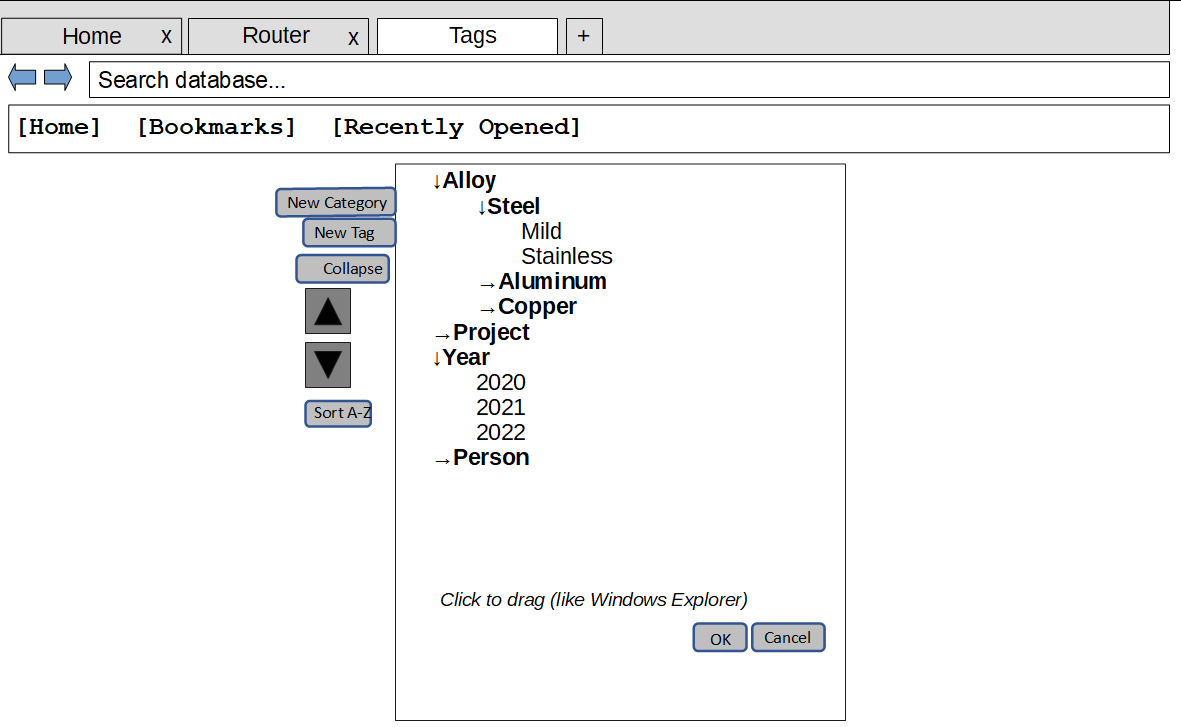 Manage Tags wireframe