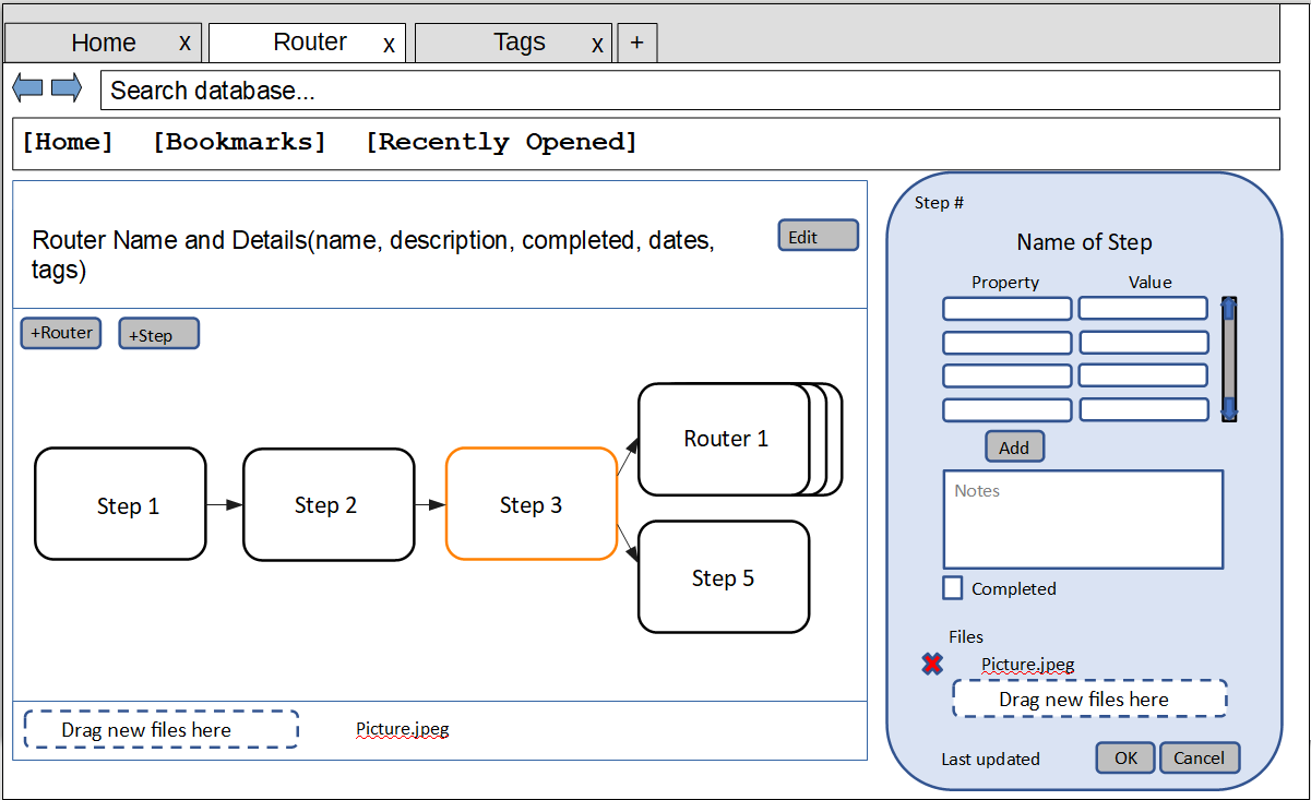 Router Details in Edit Step mode wireframe