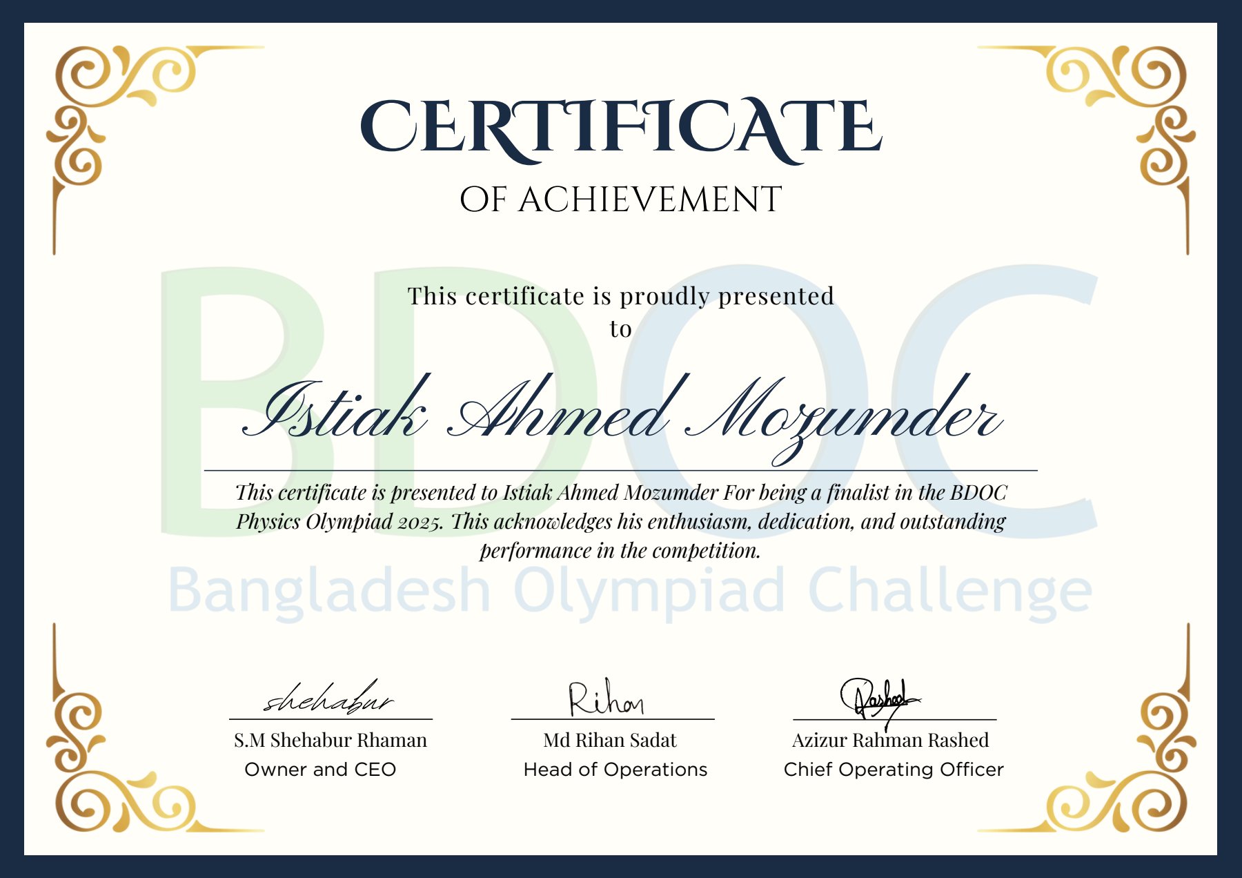 Certificate of finalist