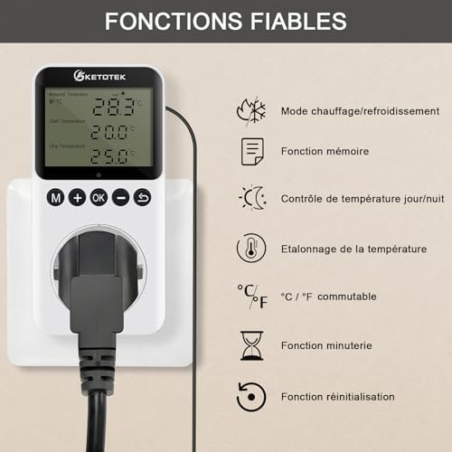 Vue 2 de Ketotek Prise Thermostat Journuit