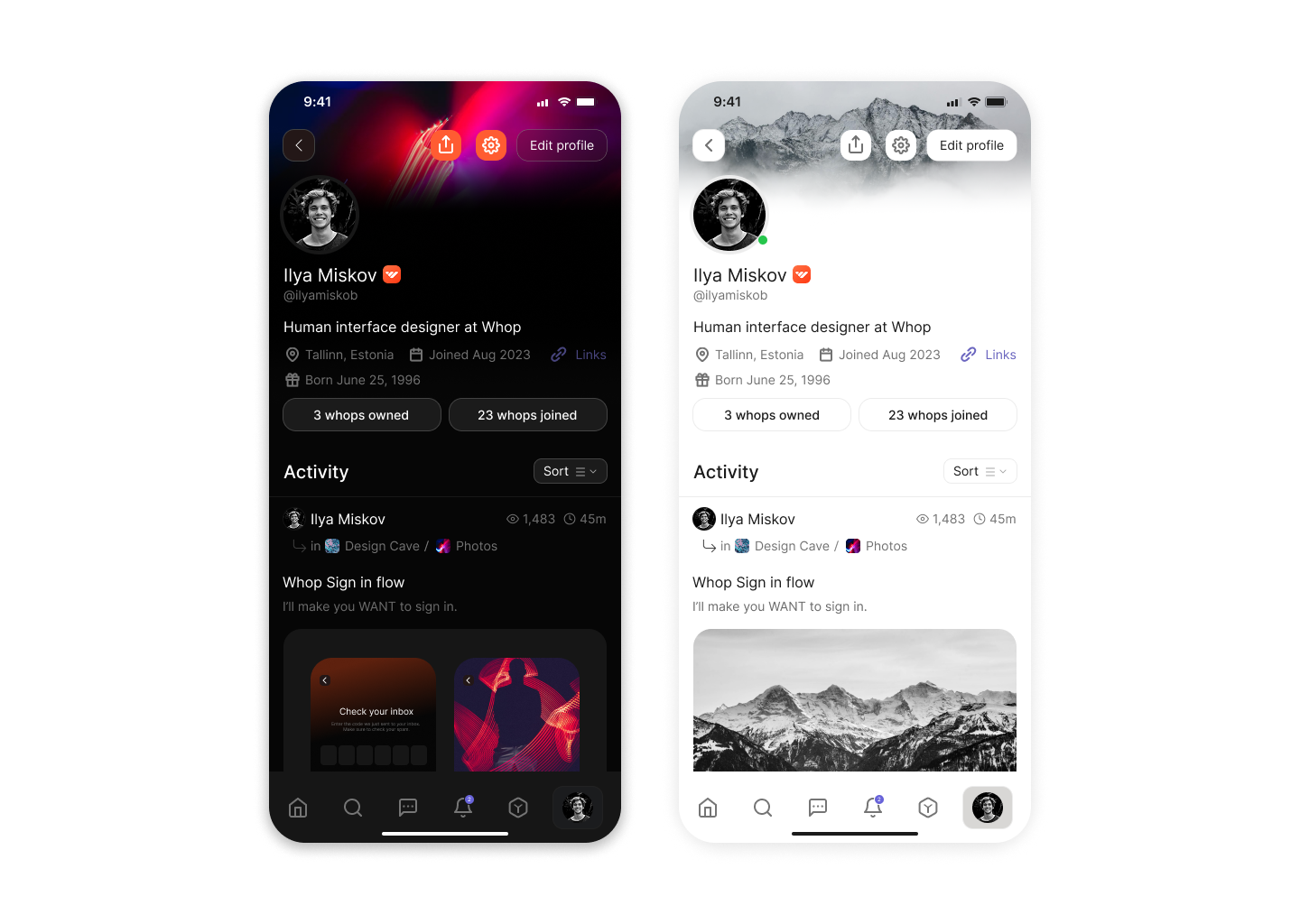 Social Profile Interface Design
