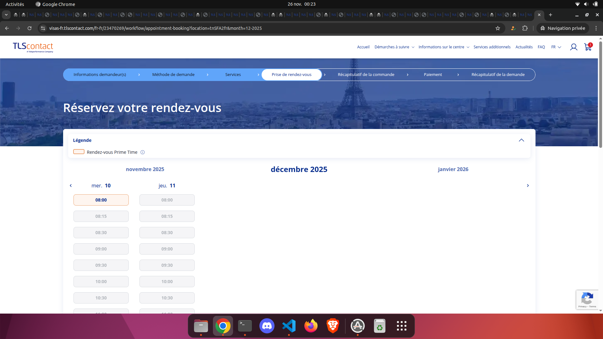 Capture d'écran du rendez-vous disponible