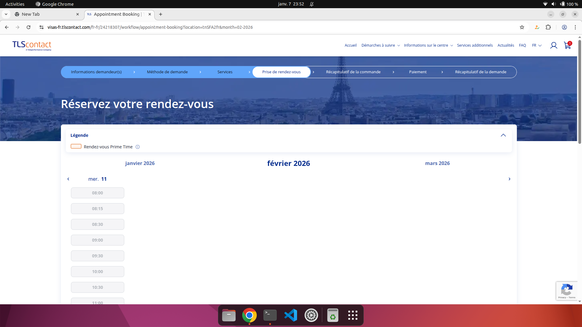 Capture d'écran des rendez-vous disponibles - 07/01/2026 à 23:52