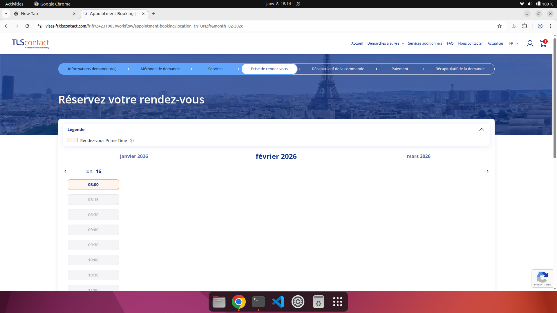 Capture d'écran du rendez-vous disponible