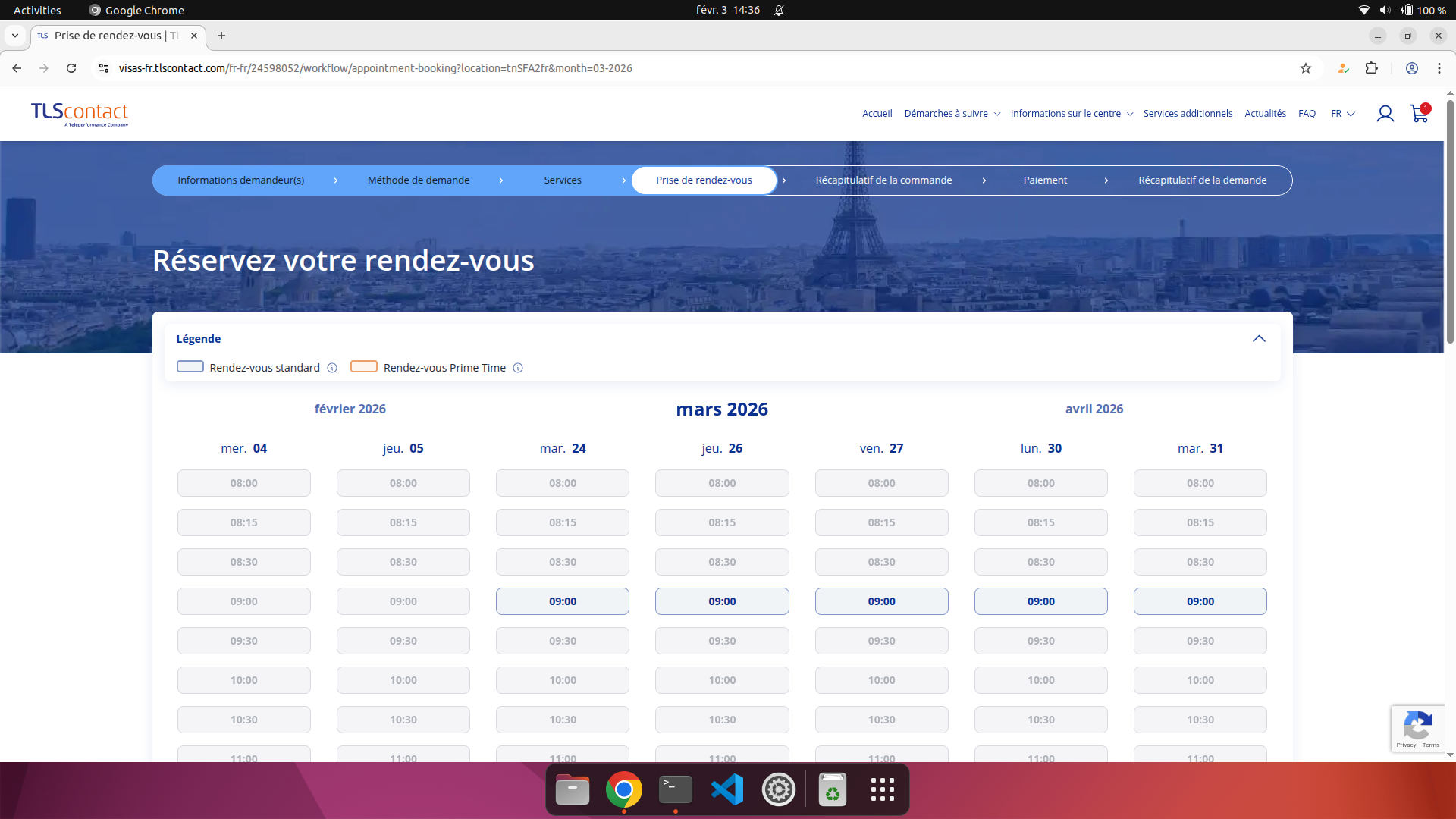 Capture d'écran du rendez-vous disponible