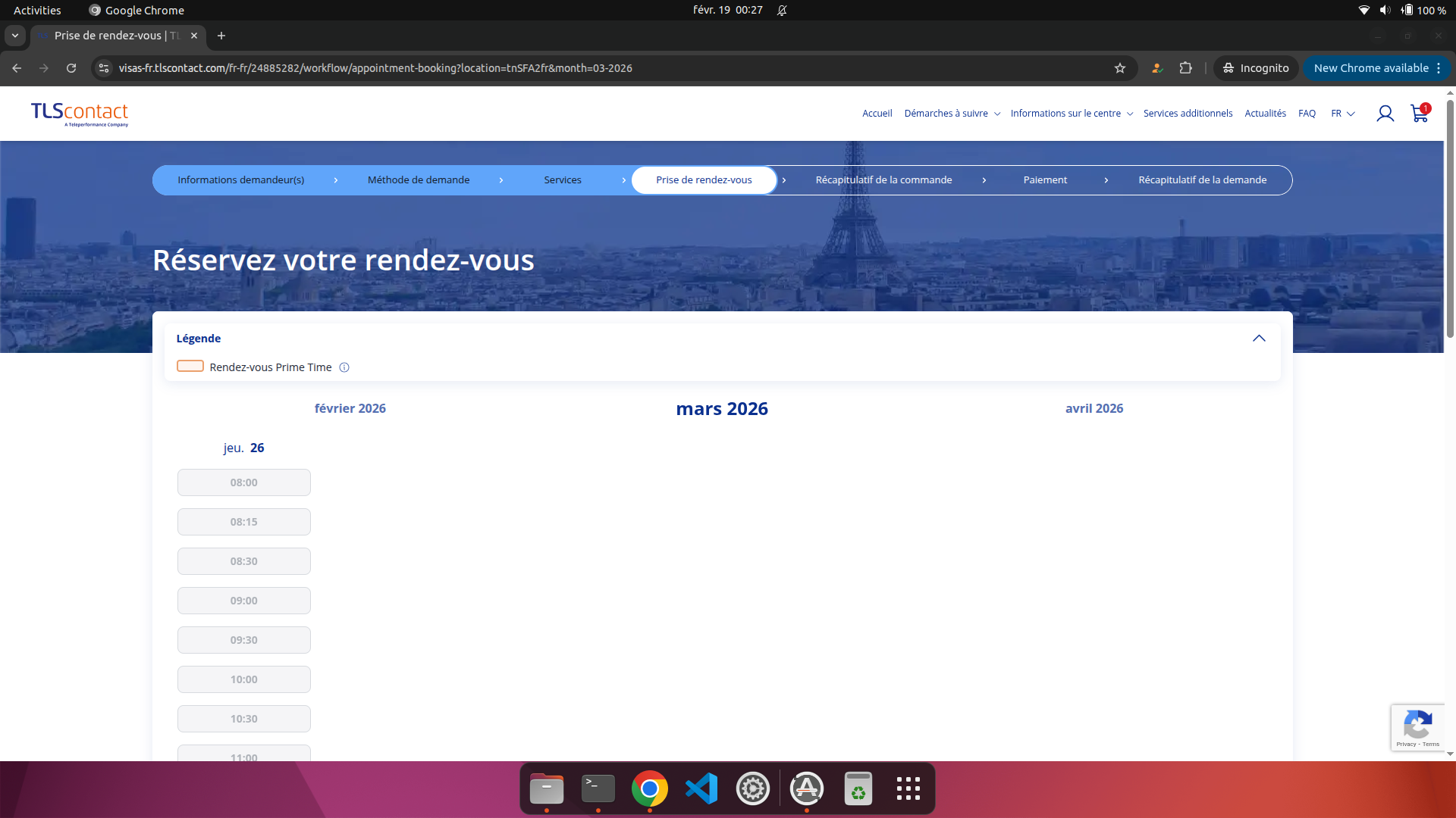 Capture d'écran du rendez-vous disponible