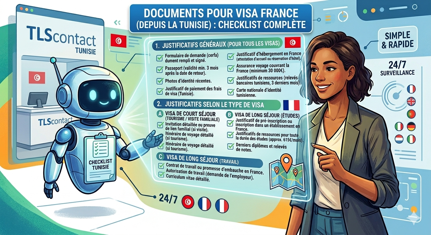Documents pour un visa France depuis la Tunisie : checklist complète par type de visa