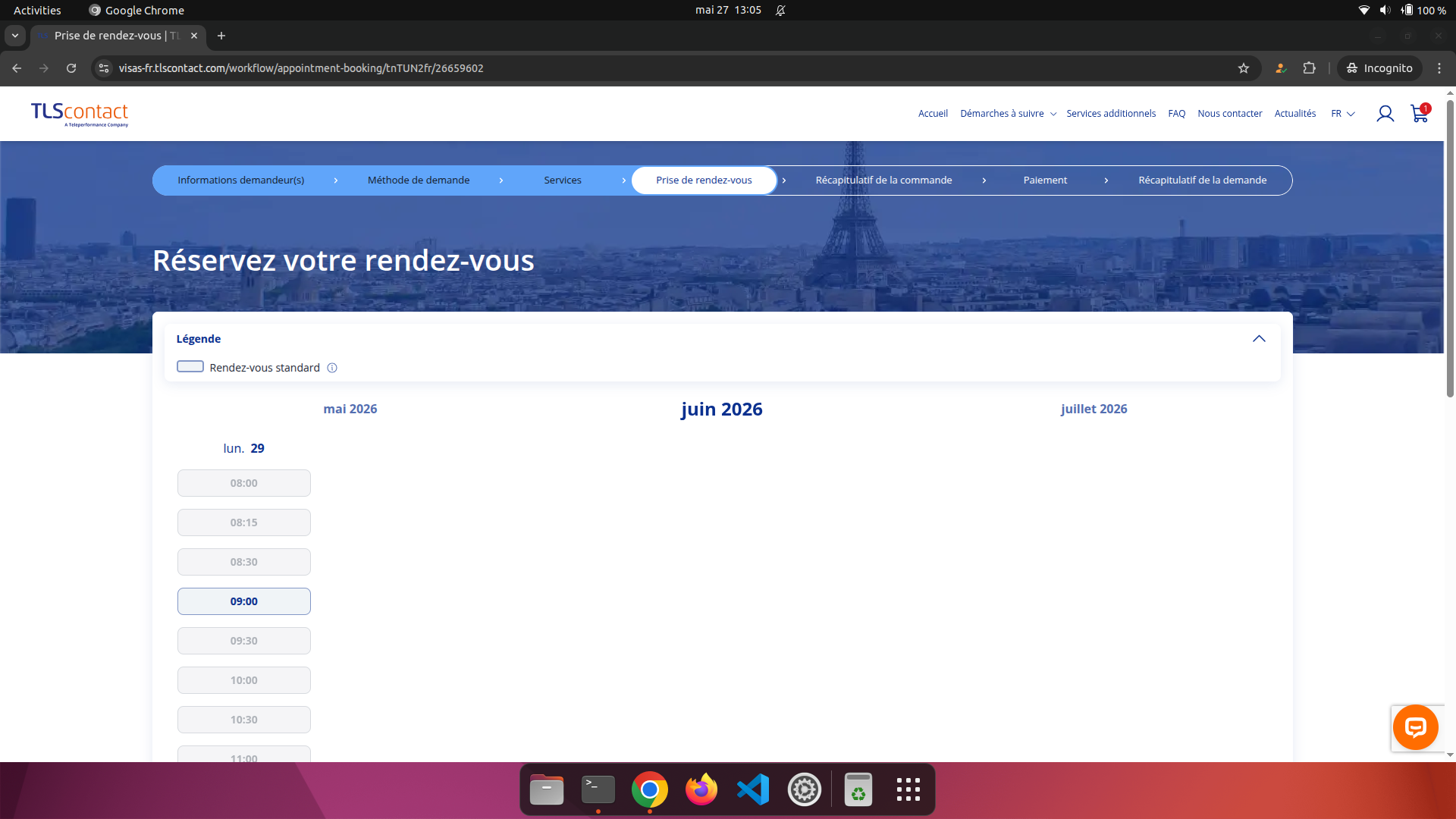 Capture d'écran du rendez-vous disponible