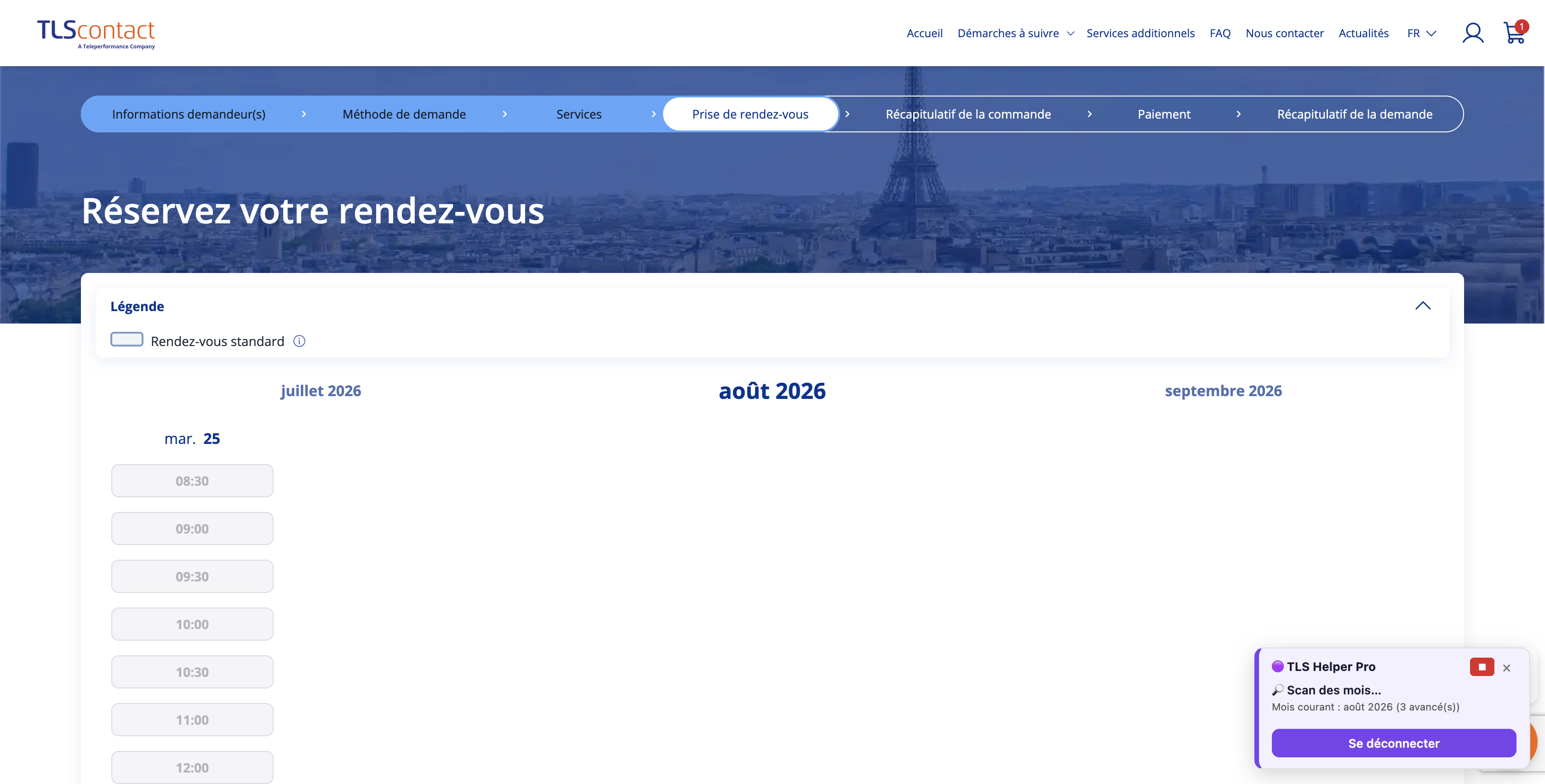 Capture d'écran du rendez-vous disponible