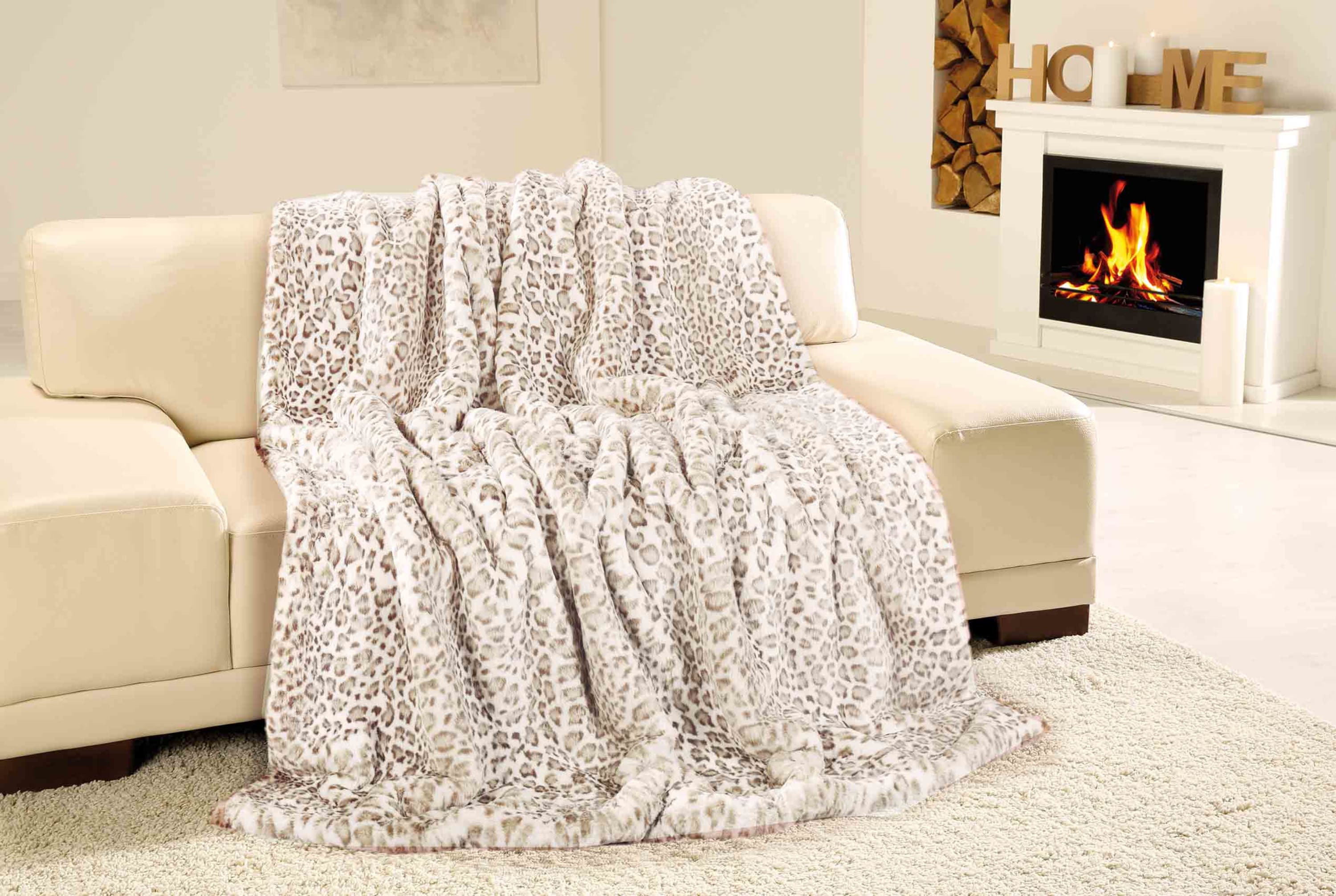 Kuscheldecke Felloptik Premium Luxury 150x200 Sibirischer Schneeleopard