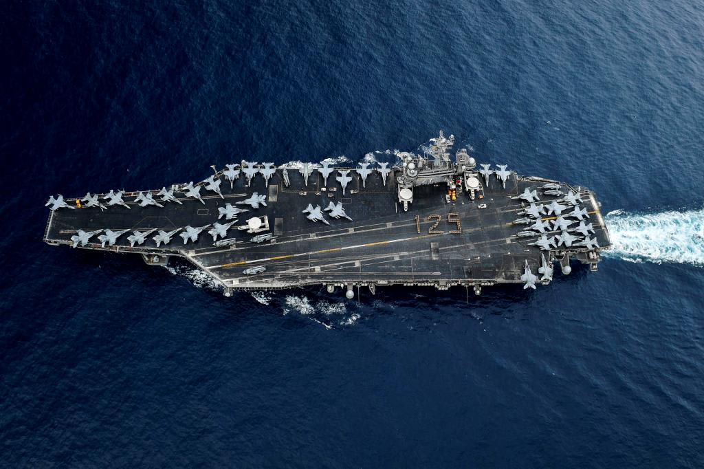 U.S. Navy aircraft carrier USS Theodore Roosevelt in the Strait of Malacca on April 1, 2018. 