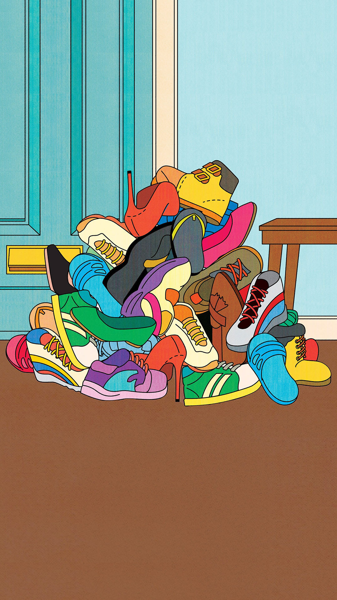 A colorful pile of shoes.