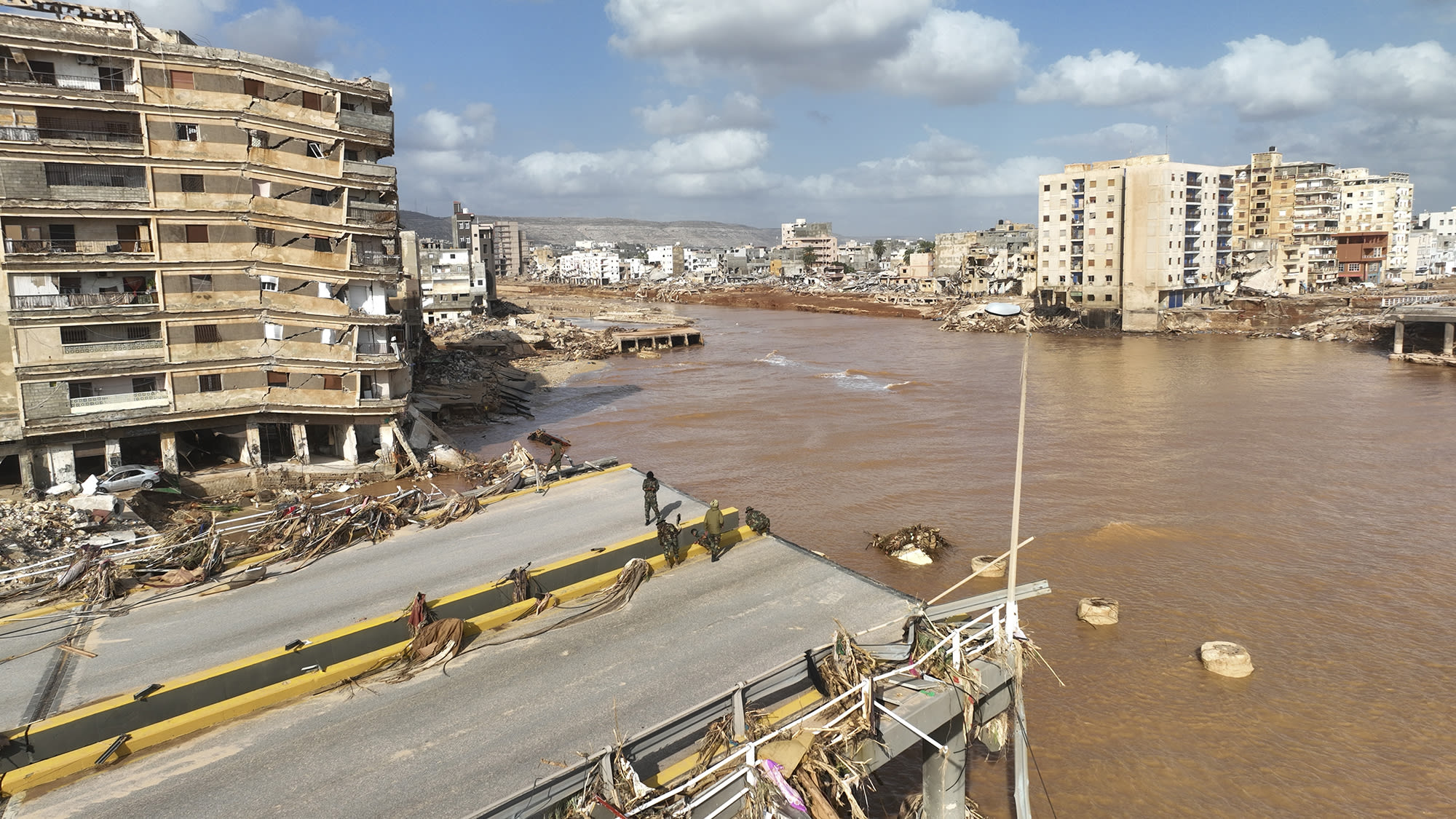 A general view of the city of Derna showing flooded street.