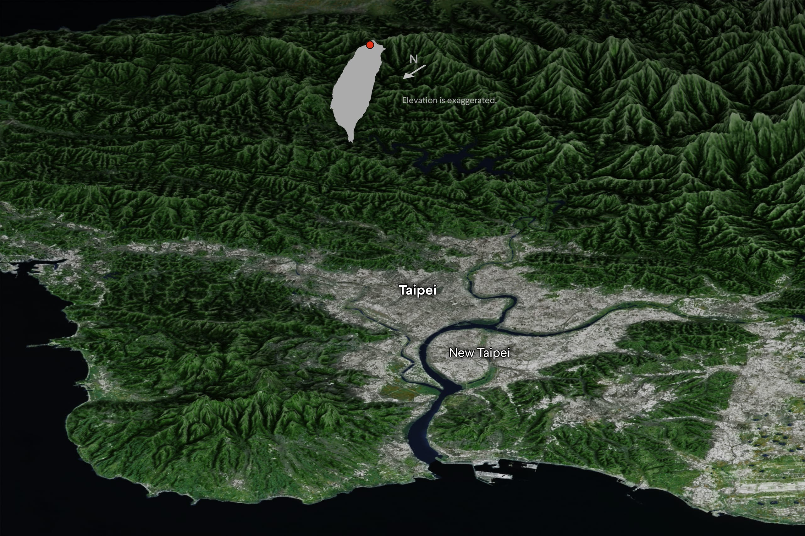 Map showing terrain of Taipei City.