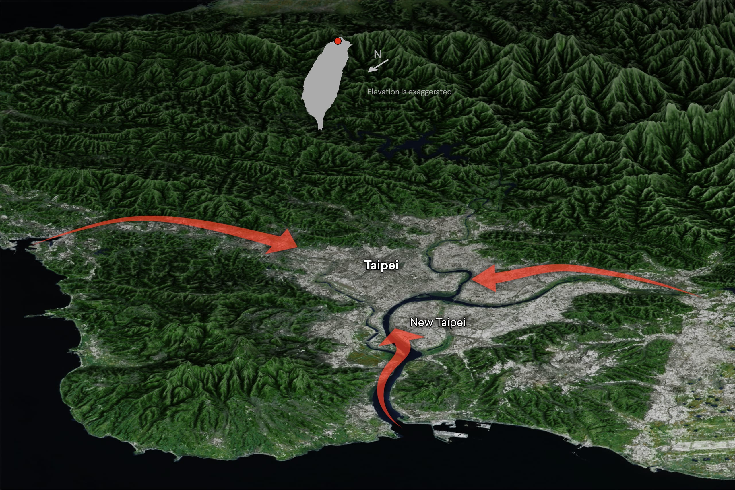 Maps showing invasion routes into Taipei.