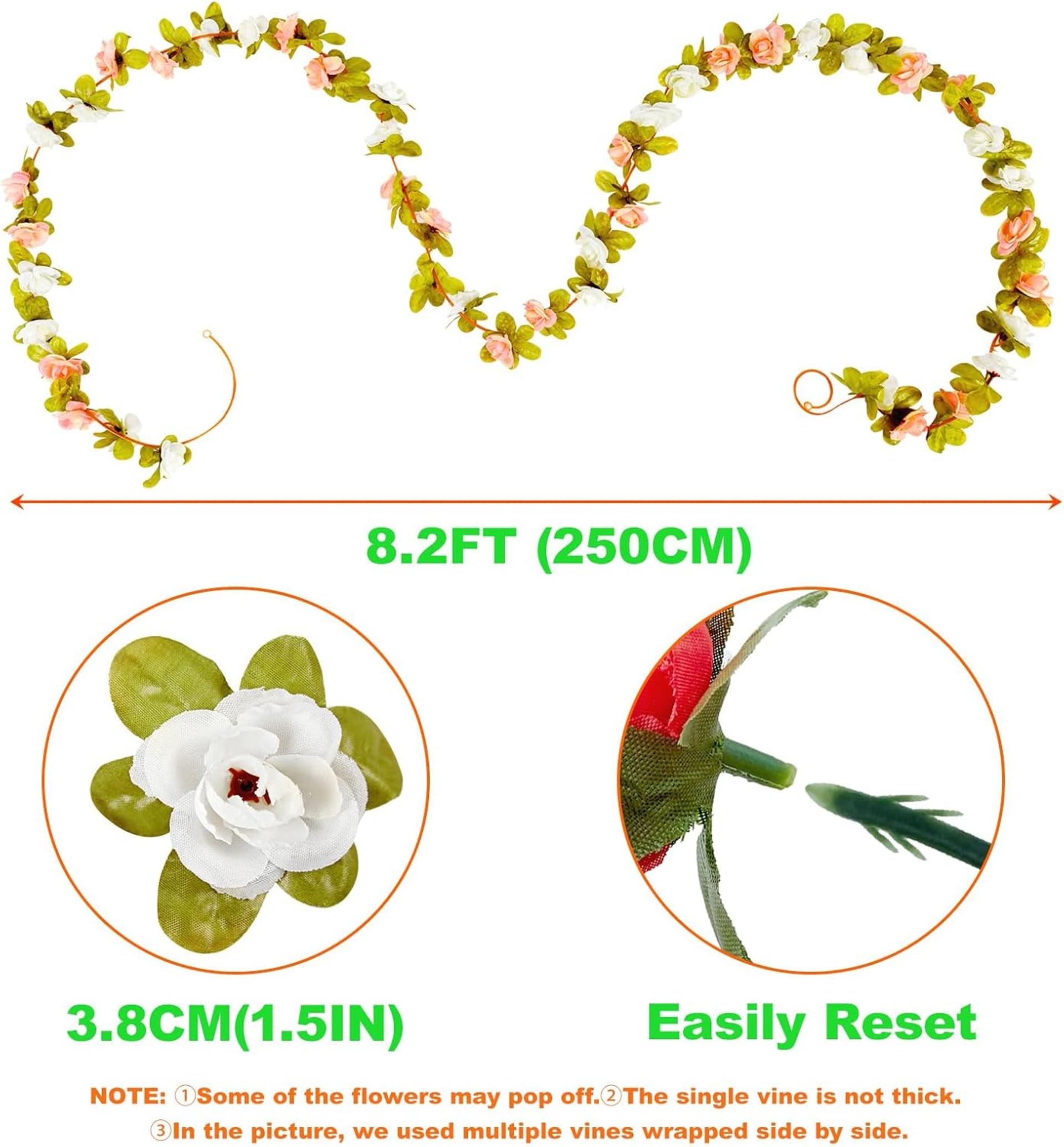 8 Pcs x 8.2 ft Flower Garland Artificial Rose Vine Flowers - 7
