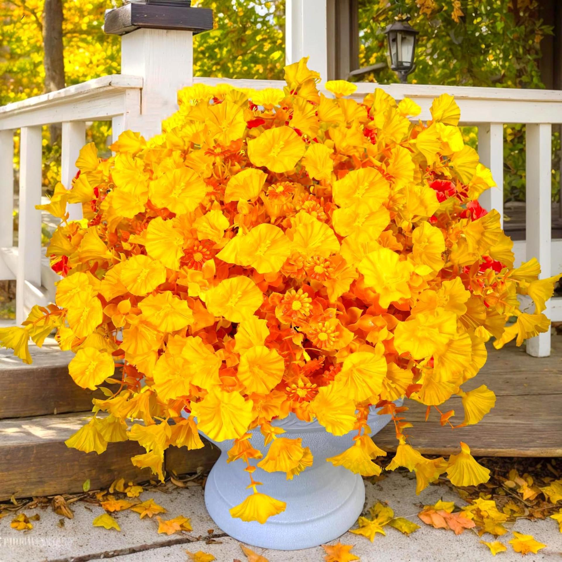 Artificial Flowers for Outdoor,14 Bundle Fall Realistic Faux Plants UV Resistant Fake Fake Plastic Flowers for Outside Indoor Porch Patio Window Box Planter Home Decor