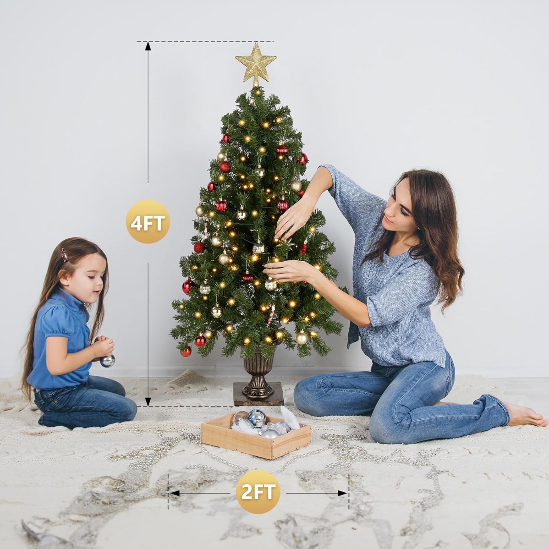 VINGLI 4ft Prelit Artificial Christmas Tree with 120 Warm White Lights, 211 Branches Tips - 8