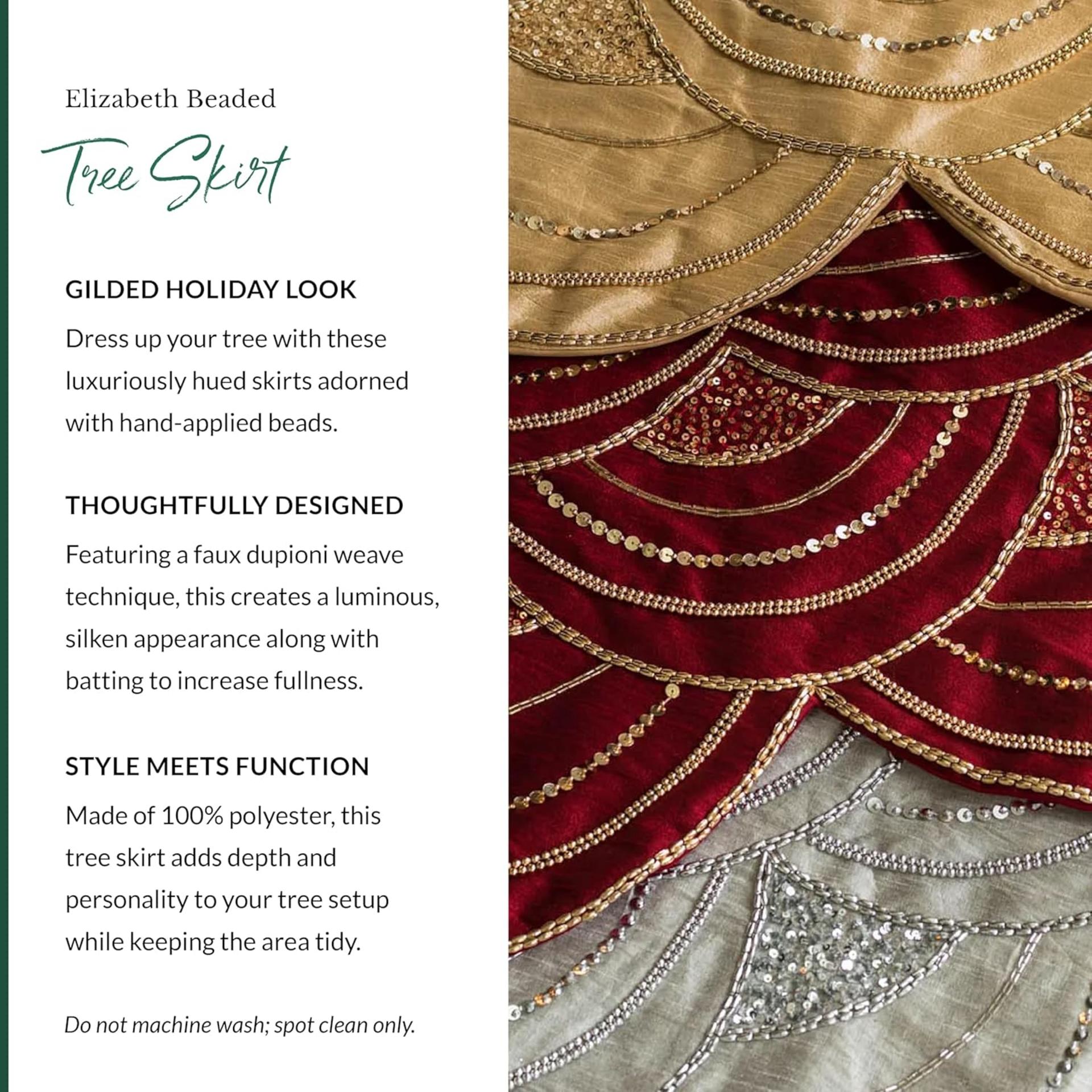 Balsam Hill Elizabeth Beaded Christmas Tree Skirt - Cranberry, Silver & Gold - 3