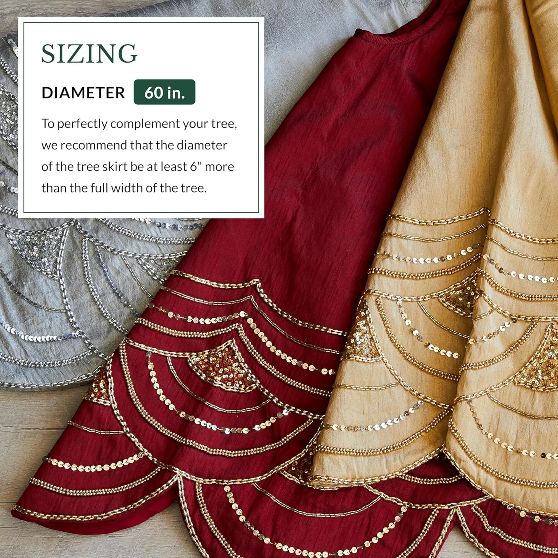 Balsam Hill Elizabeth Beaded Christmas Tree Skirt - Cranberry, Silver & Gold - 4