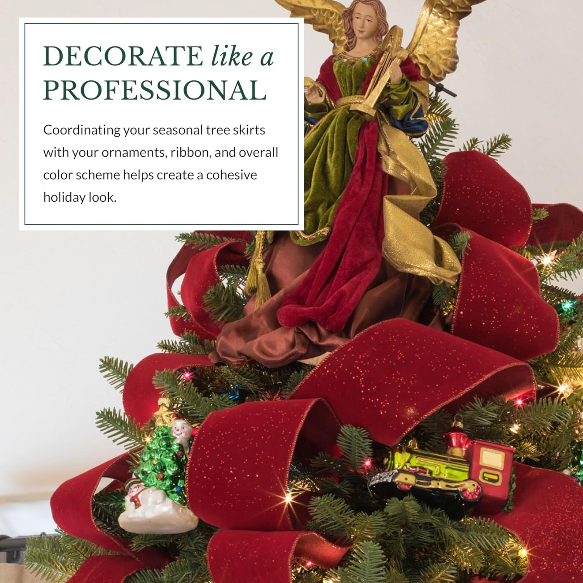 Christmas Tree Skirt 60" - Beaded Luxury Design with Scalloped Edges | Holiday Decor - 7